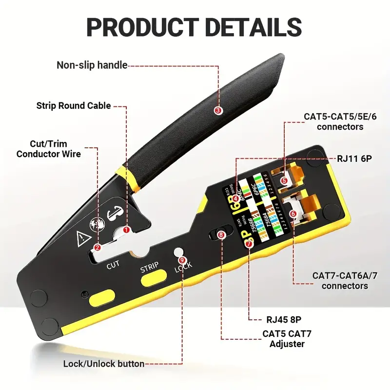 EZ Pass-through: RJ45 Network Cable Crimp Tool: Cat5e / CAT6 / RJ45 /RJ11