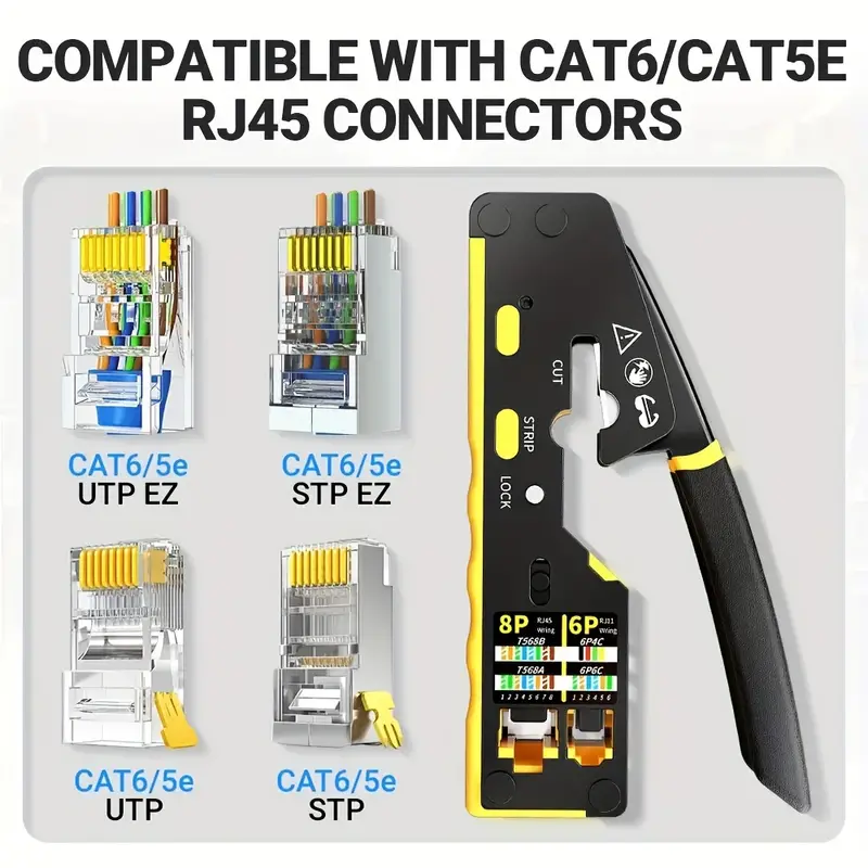 EZ Pass-through: RJ45 Network Cable Crimp Tool: Cat5e / CAT6 / RJ45 /RJ11