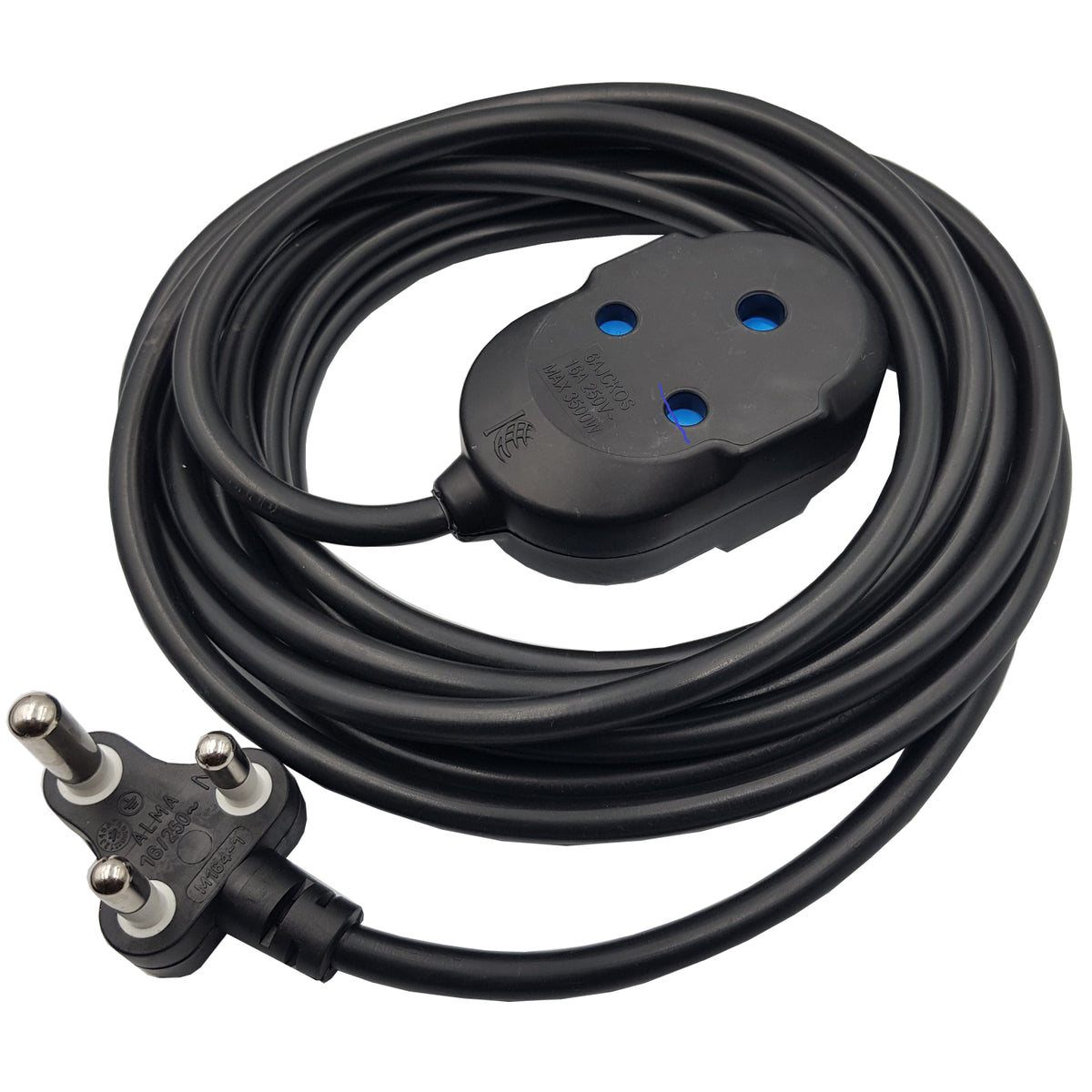 5m Black Heavy Duty 16A Extension Electrical Lead / Cable: Double Coupler