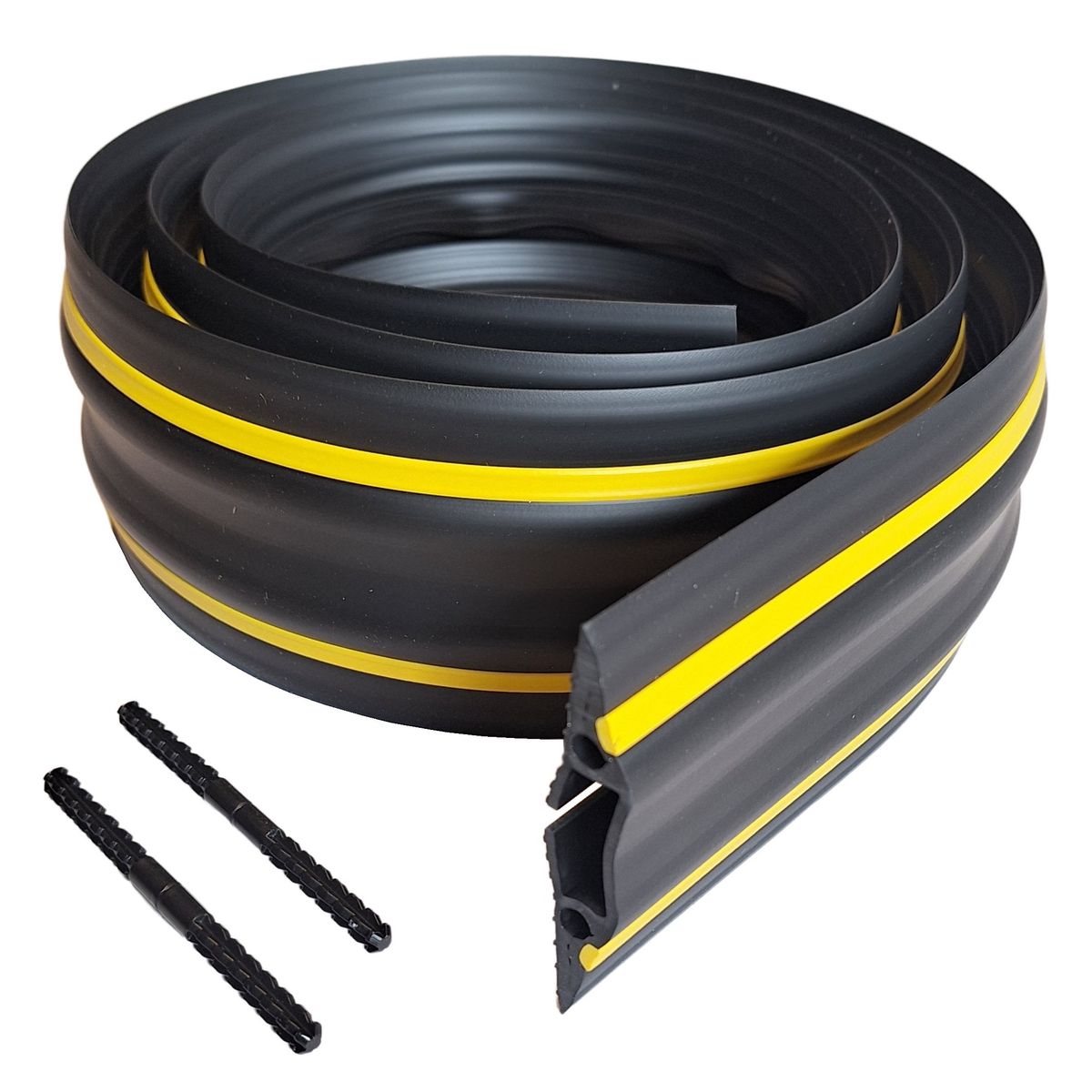 D-Line Heavy Duty Floor Cable Cover Yellow Stripe 1.8m (30mm x 10mm Cavity)