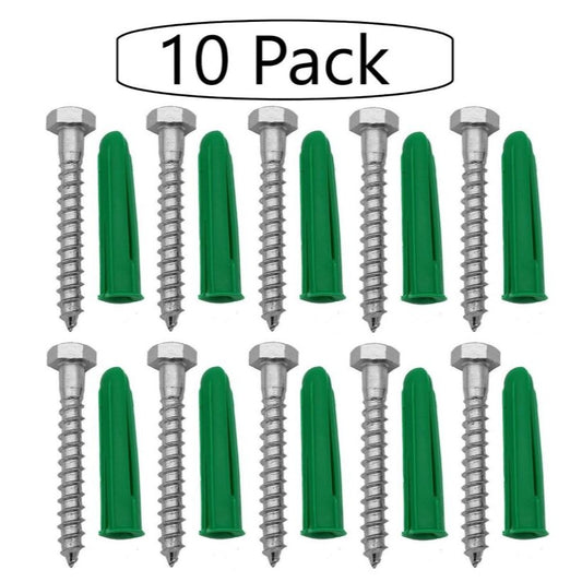 10 X Coach Screws Galvanized (65mm x 8mm) plus 10 X Wall Plugs combo.