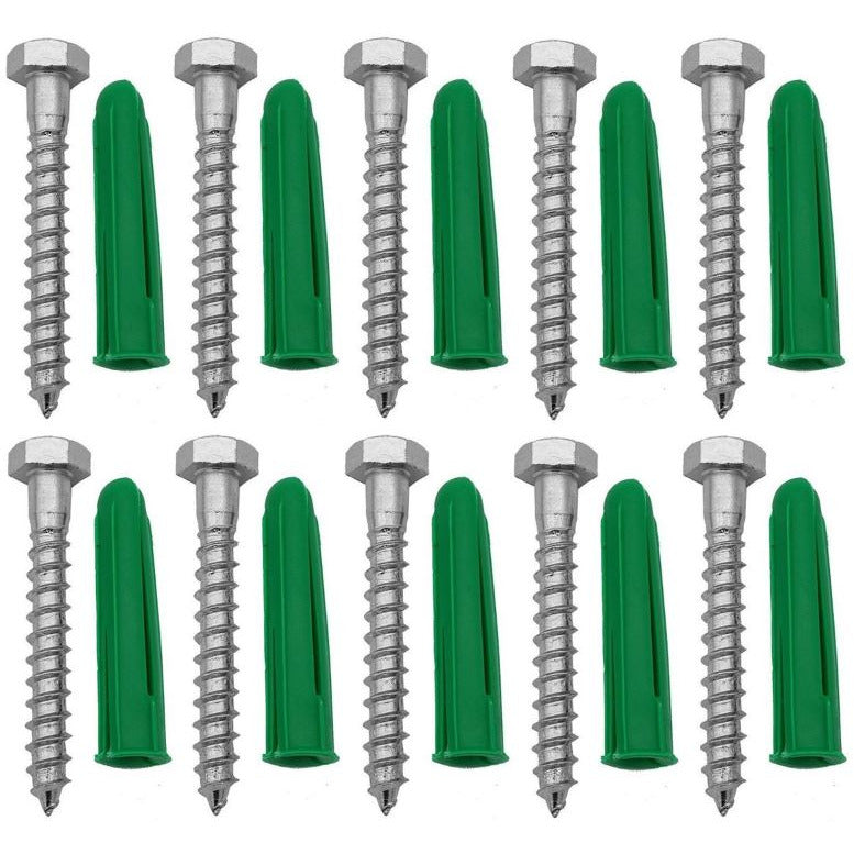 10 X Coach Screws Galvanized (65mm x 8mm) plus 10 X Wall Plugs combo.