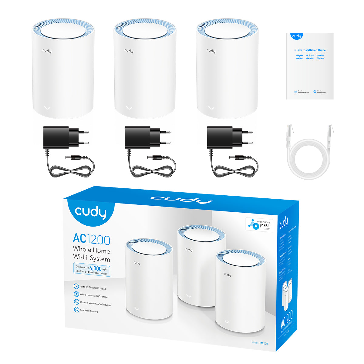 Cudy Dual Band AC 1200Mbps Fast Ethernet Mesh Router 3 Pack | M1200 (3-Pack)
