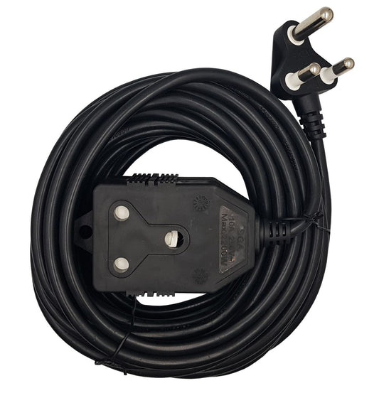 10m Black Extension Electrical Cord / Lead / Cable: Double Coupler - 10A