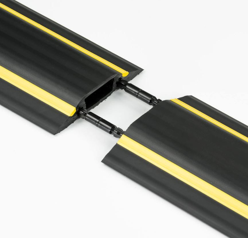 D-Line Heavy Duty Floor Cable Cover Yellow Stripe 1.8m (30mm x 10mm Cavity)
