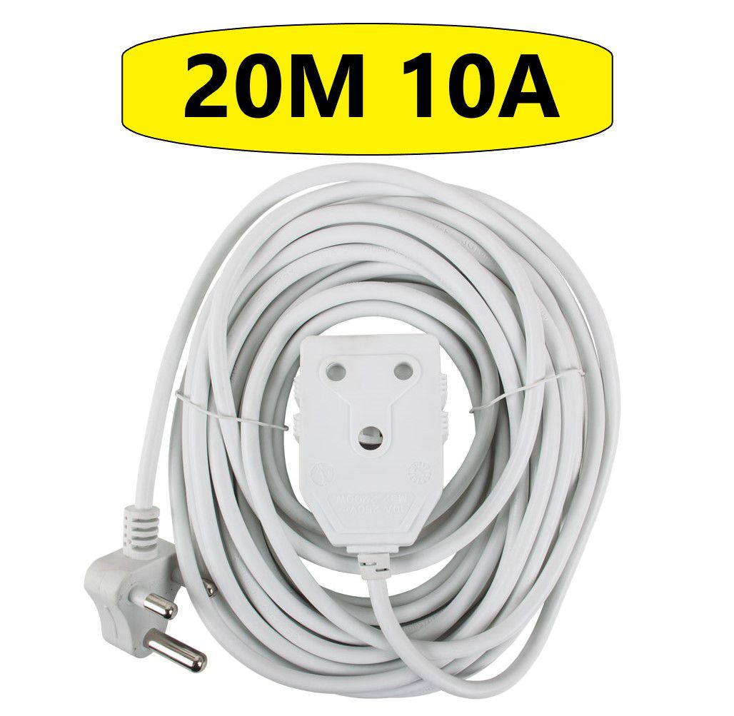 20m Extension Electrical Cord / Lead / Cable: Double Coupler - 10A