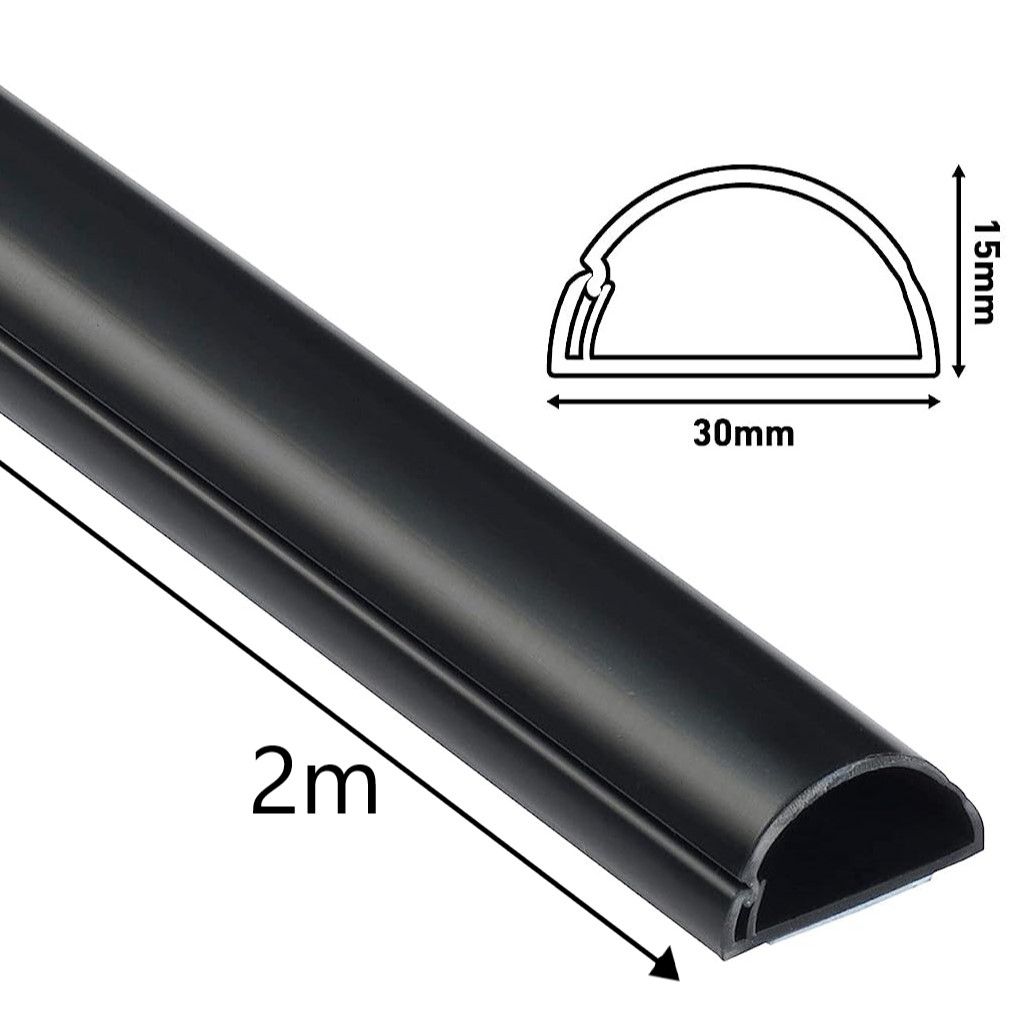 D-Line: Half Round Cable Management Trunking - 30mm x 15mm x 2m - BLACK