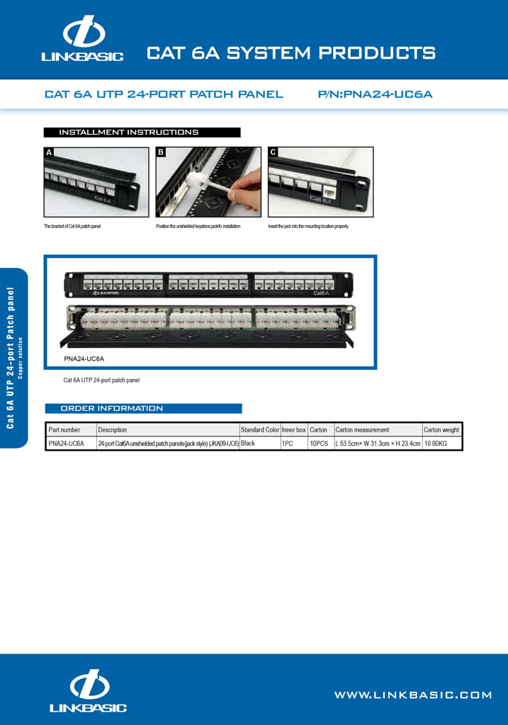 Linkbasic 24 Port Cat6a Rack Mount Patch Panel