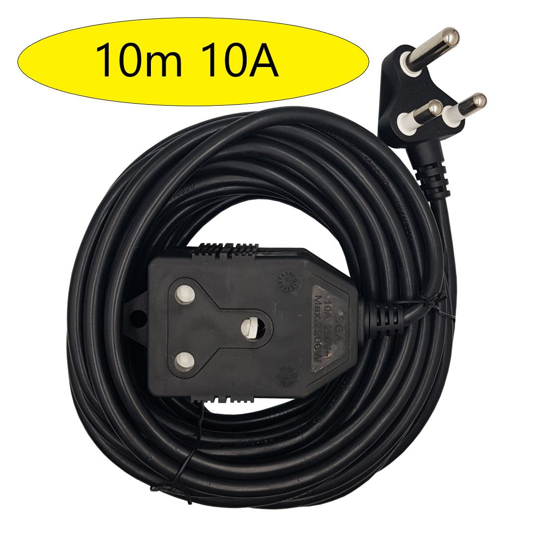 10m Black Extension Electrical Cord / Lead / Cable: Double Coupler - 10A
