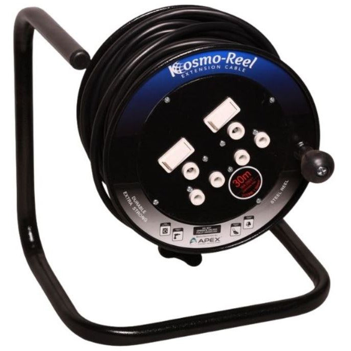 Steel 30m Heavy Duty Extension Reel 2x16A Sockets