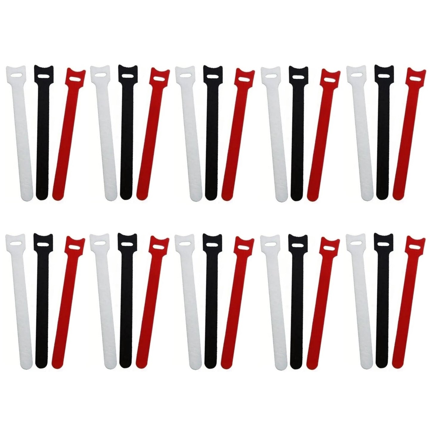 30 x Fastening Microfiber Cloth Cable Ties Reusable: Red, White, Black 15cm