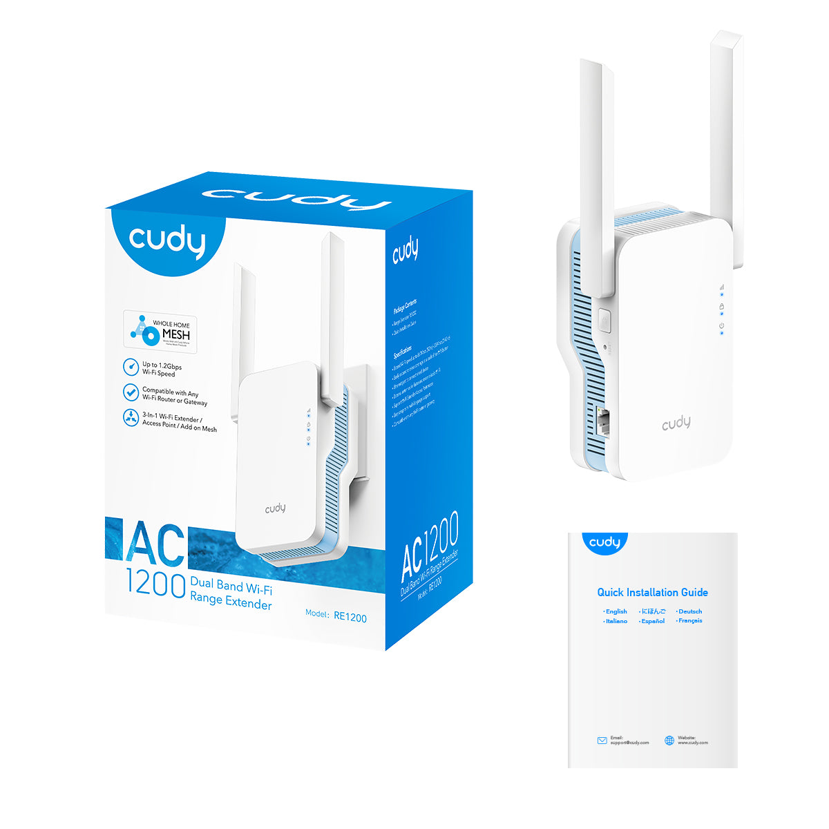Cudy Dual Band WiFi 5 1200Mbps Fast Ethernet Range Extender | RE1200 (mesh)*