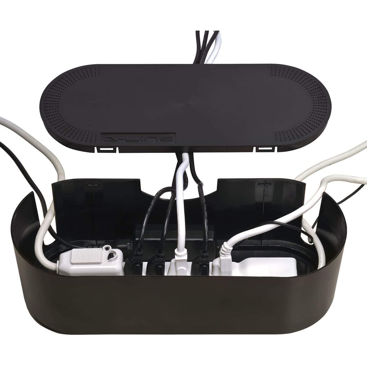 D-Line: Black: Tidy Cable Management Box, Large 415mm x 165mm x 135m