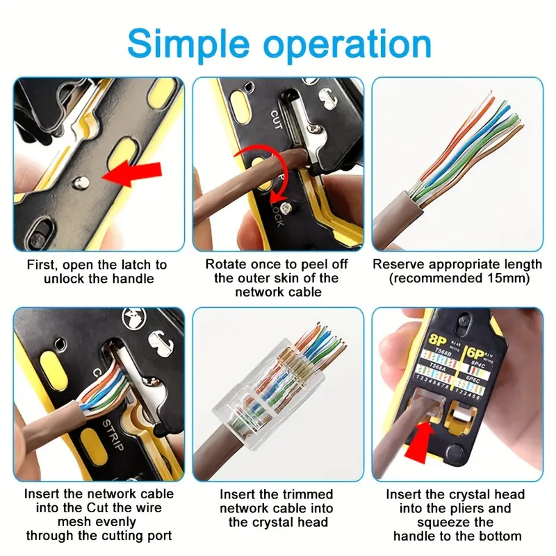 EZ Pass-through: RJ45 Network Cable Crimp Tool: Cat5e / CAT6 / RJ45 /RJ11