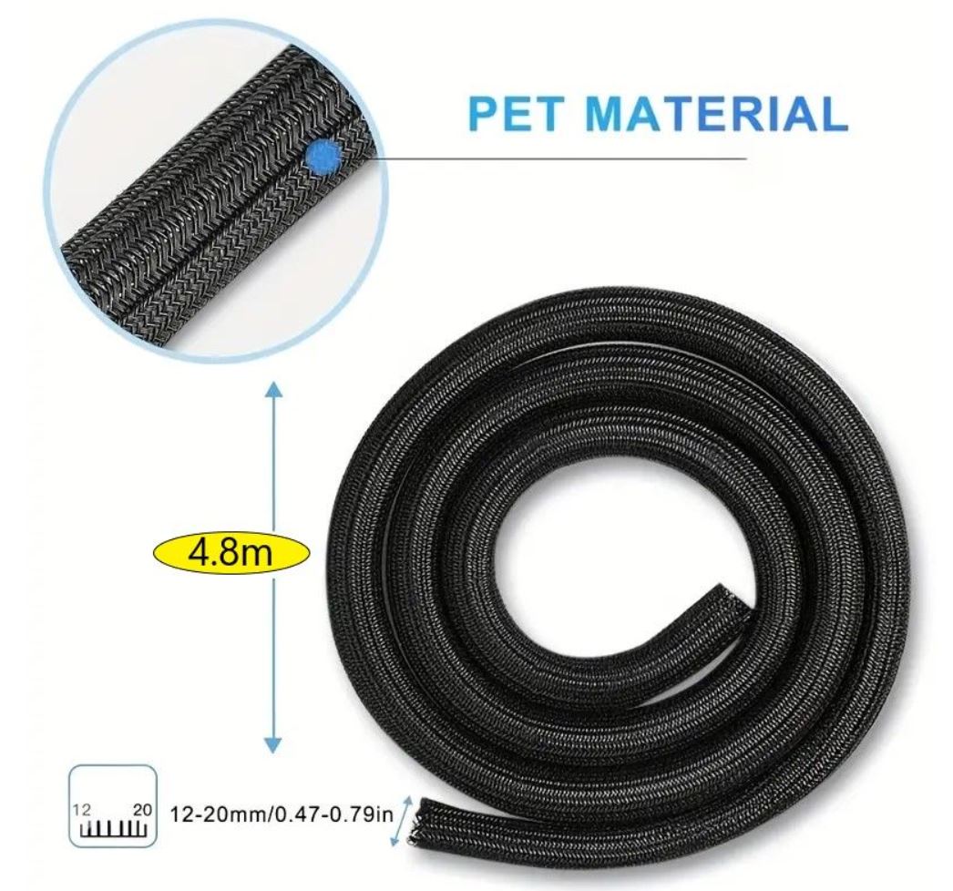 4.8m Cable Management Self Wrap Sleeve to Organize & Protect Cables
