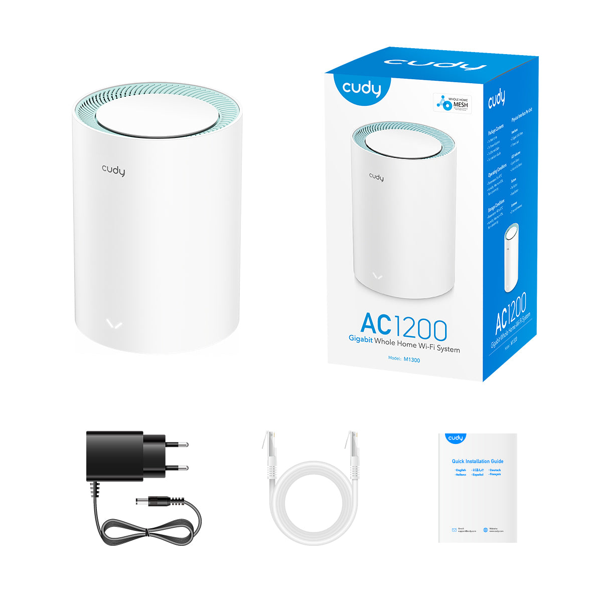 Cudy: Dual Band WiFi 5 1200Mbps Gigabit Mesh Router | M1300 (1-Pack)
