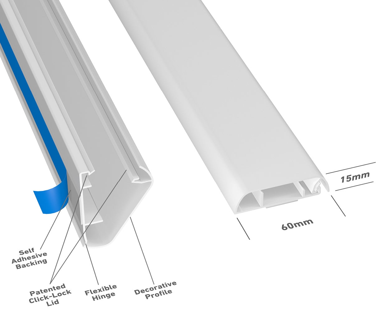 D-Line: TV Cable Management Trunking 60x15mm x 1m White