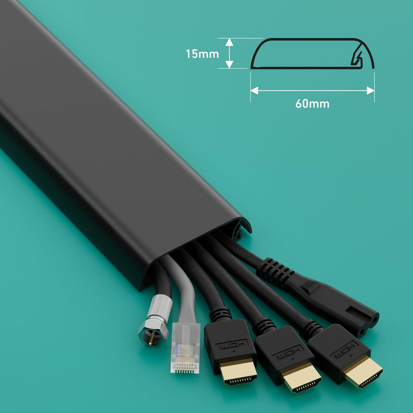D-Line: TV Cable Management Trunking 60x15mm x 1m: Black