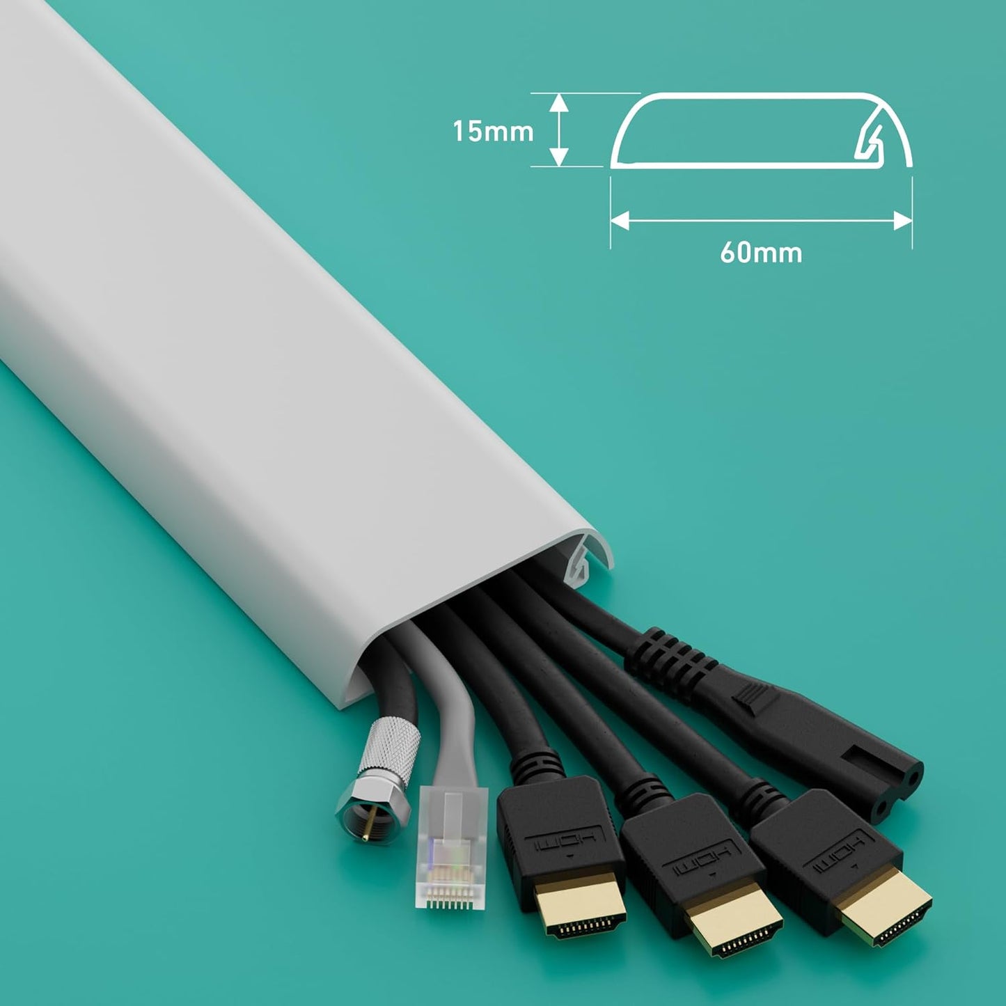 D-Line: TV Cable Management Trunking 60x15mm x 1m White
