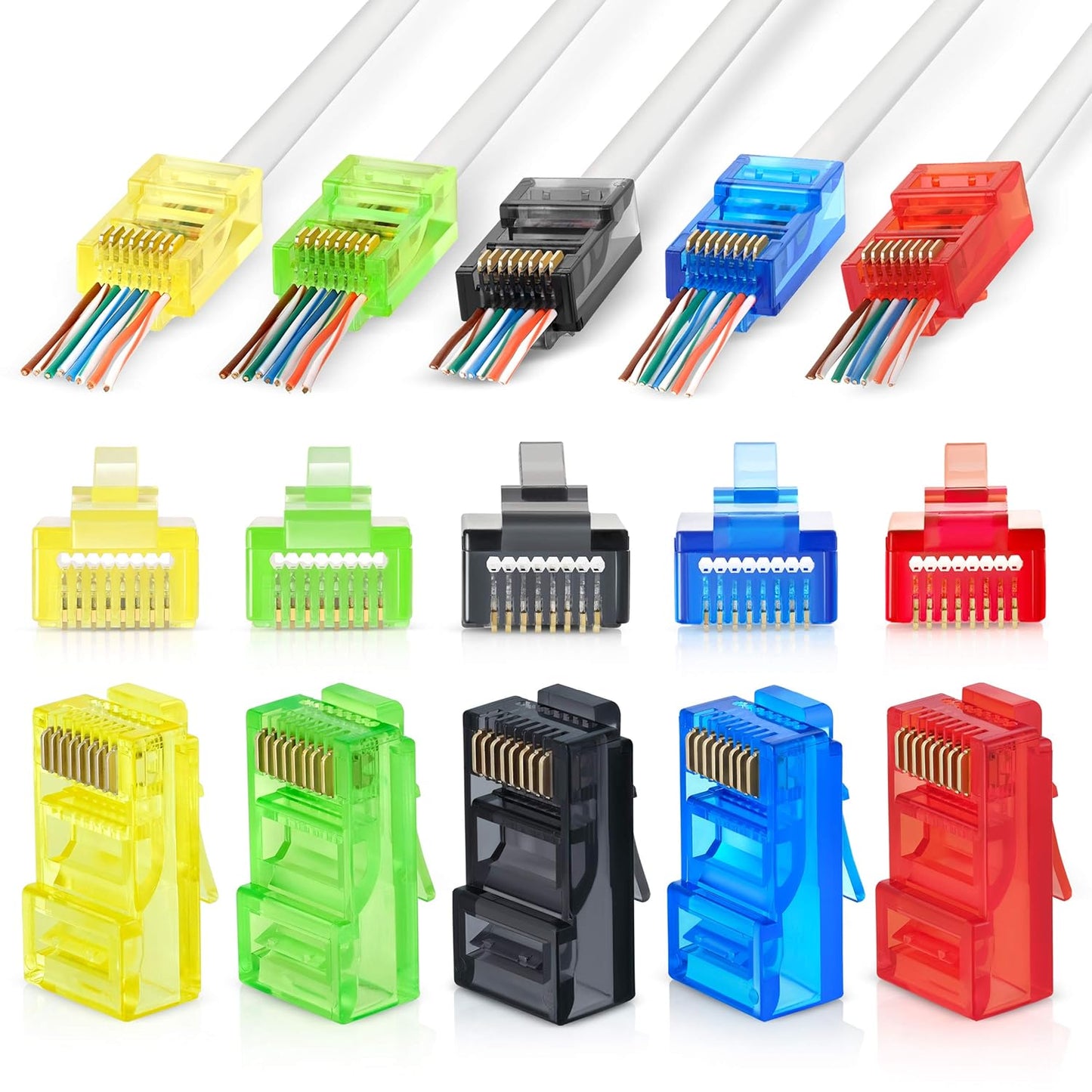 EZ Pass Through Cat6 RJ45 Connectors (50 in a pack) Multi Colour