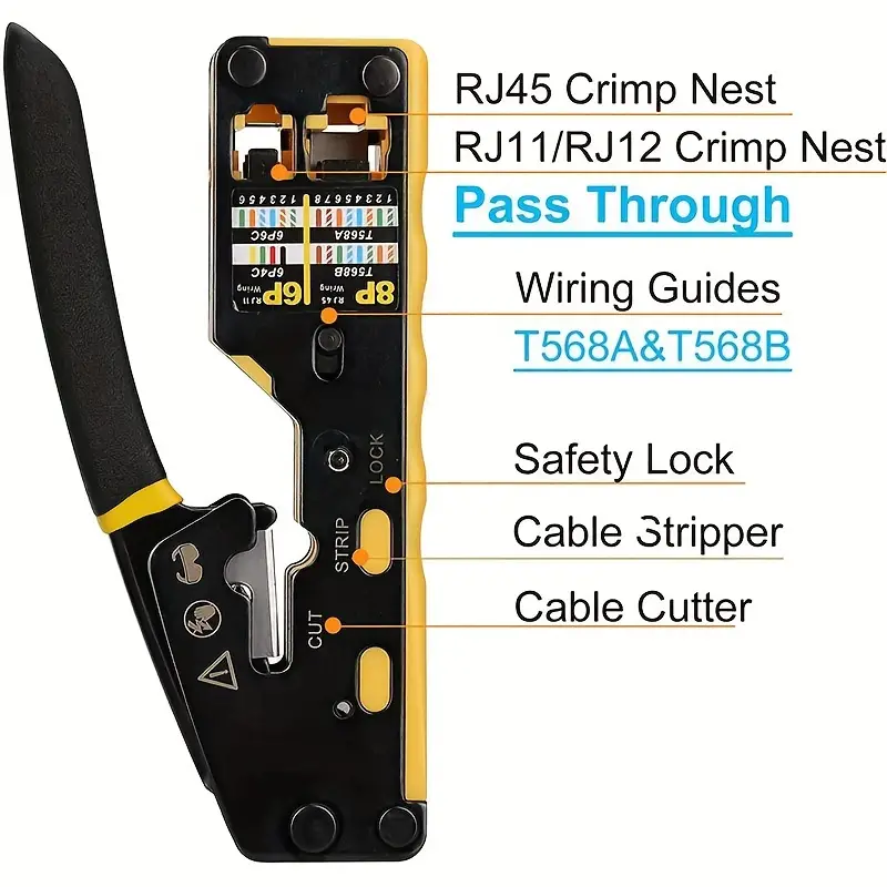 EZ Pass-through: RJ45 Network Cable Crimp Tool: Cat5e / CAT6 / RJ45 /RJ11