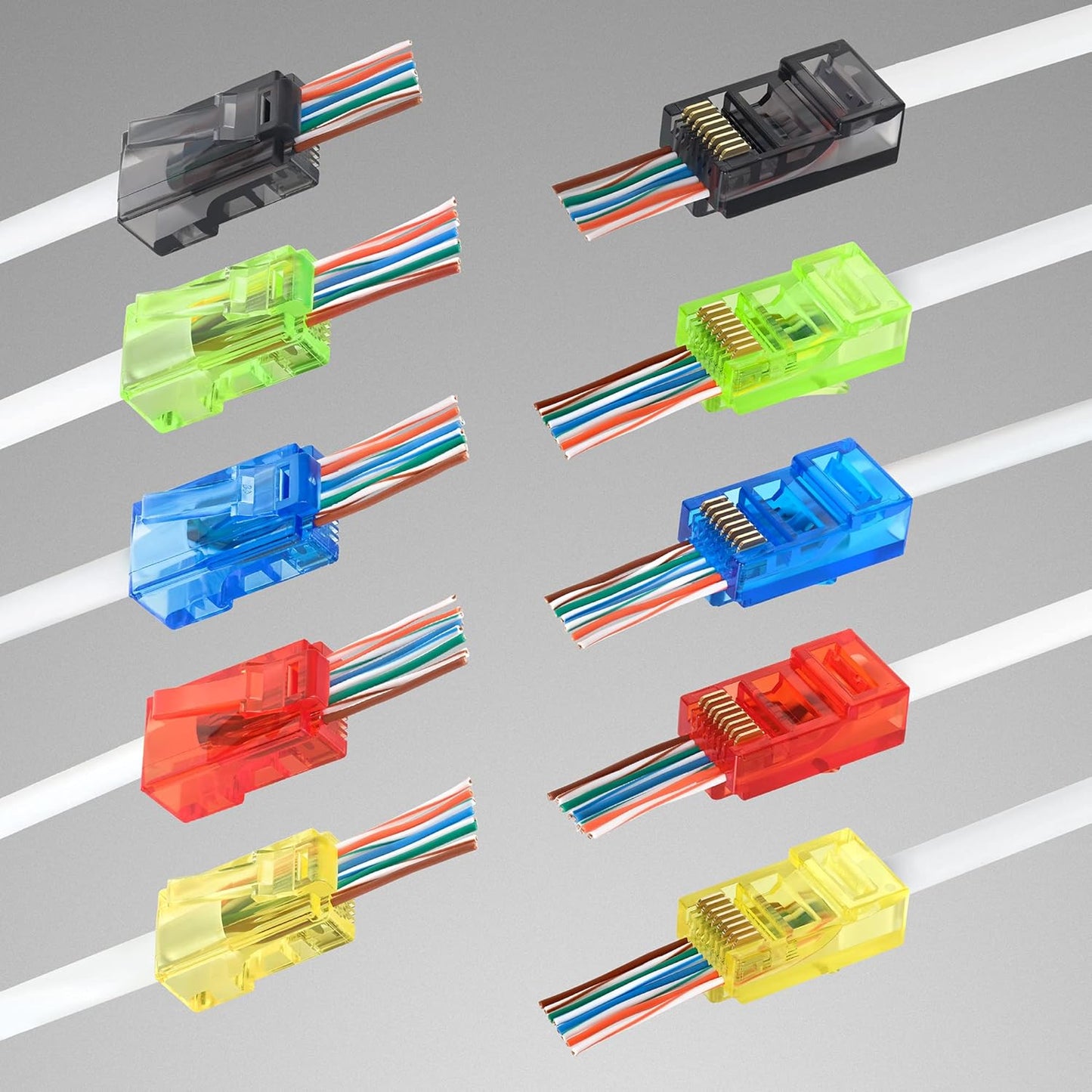 EZ Pass Through Cat6 RJ45 Connectors (50 in a pack) Multi Colour