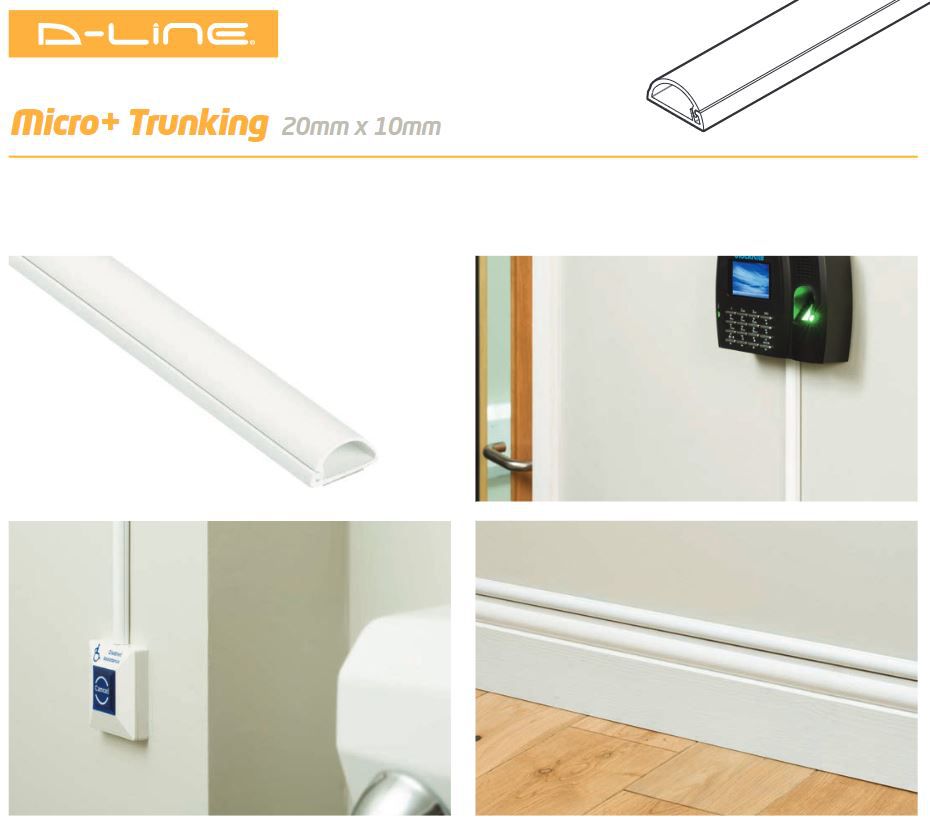 D-Line Half Round Micro Cable Trunking / ducting 20mm x 10mm x 2m white