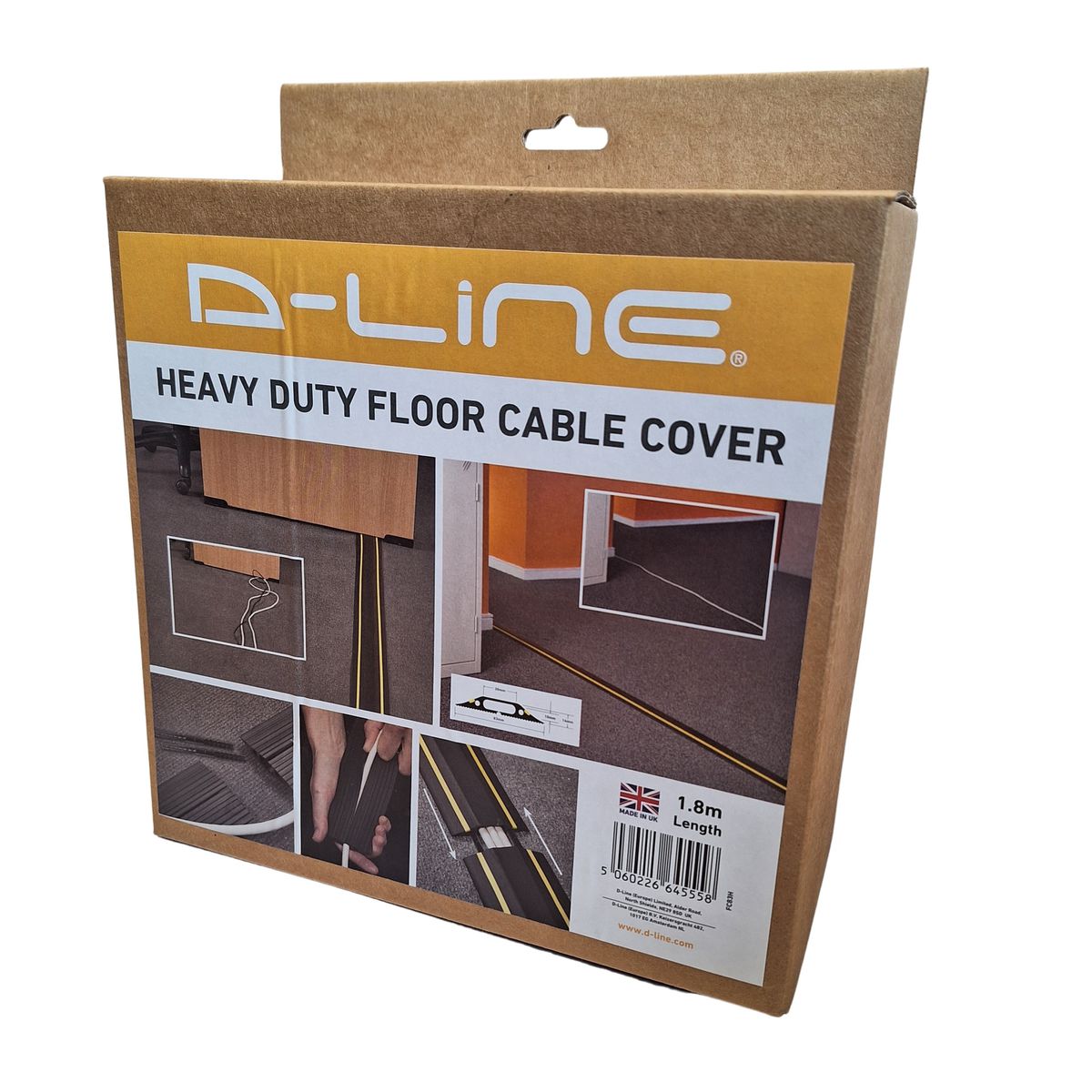 D-Line Heavy Duty Floor Cable Cover Yellow Stripe 1.8m (30mm x 10mm Cavity)