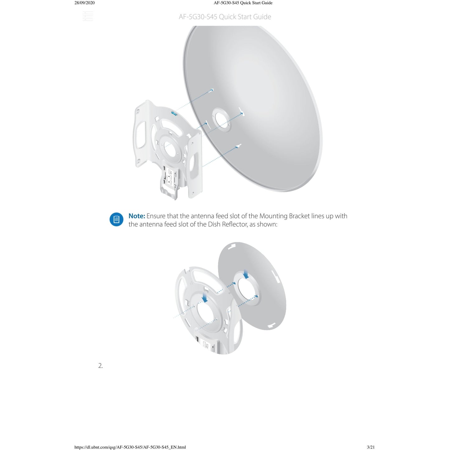 Ubiquiti UISP airFiberX 5GHz 30dBi 45° Slant Dish Antenna | AF-5G30-S45