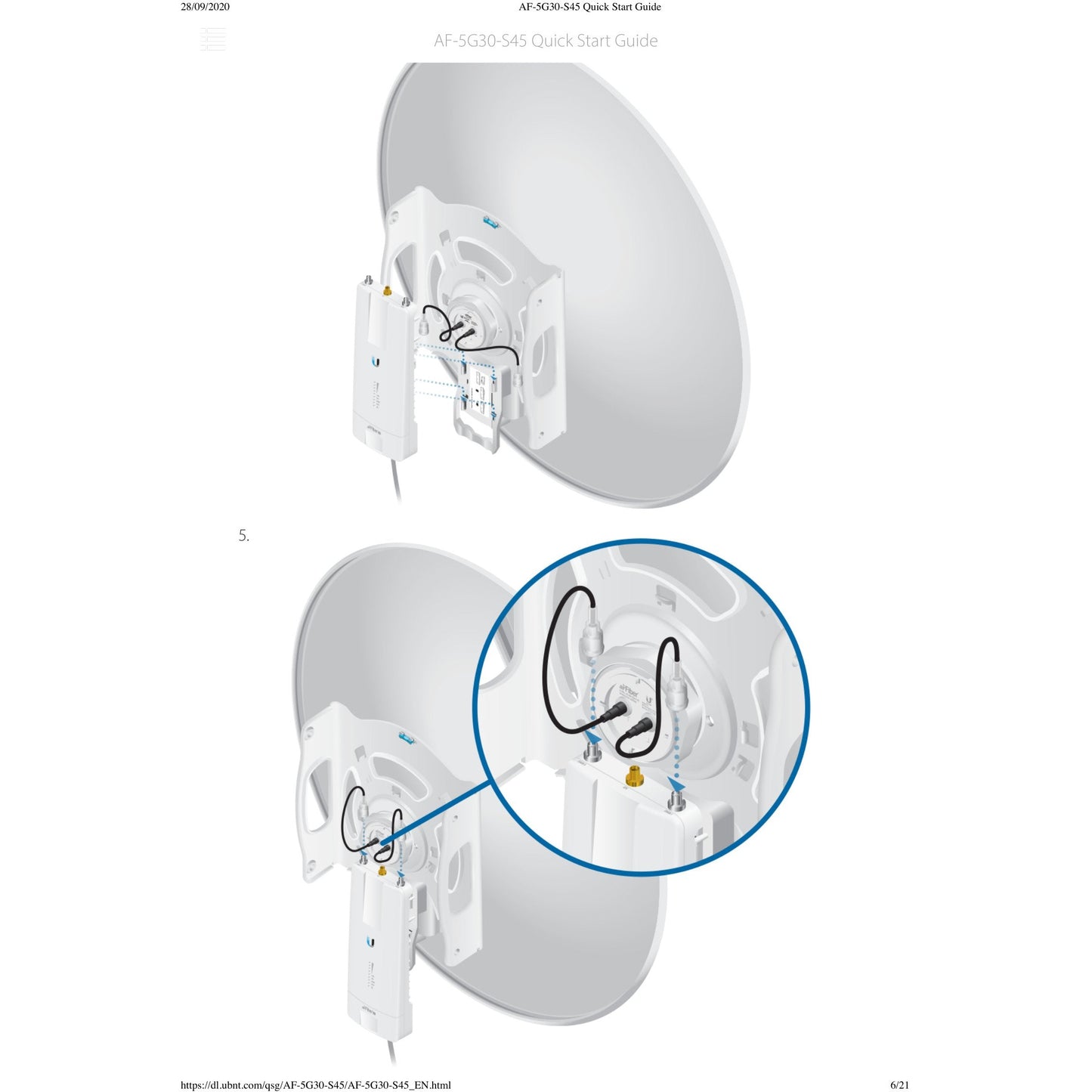 Ubiquiti UISP airFiberX 5GHz 30dBi 45° Slant Dish Antenna | AF-5G30-S45