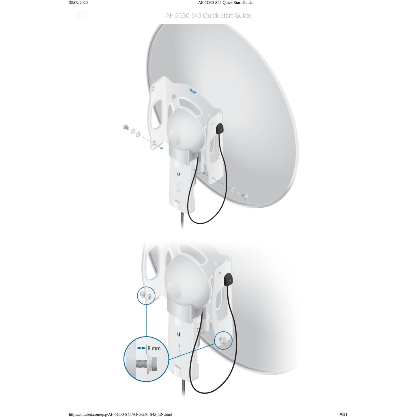 Ubiquiti UISP airFiberX 5GHz 30dBi 45° Slant Dish Antenna | AF-5G30-S45