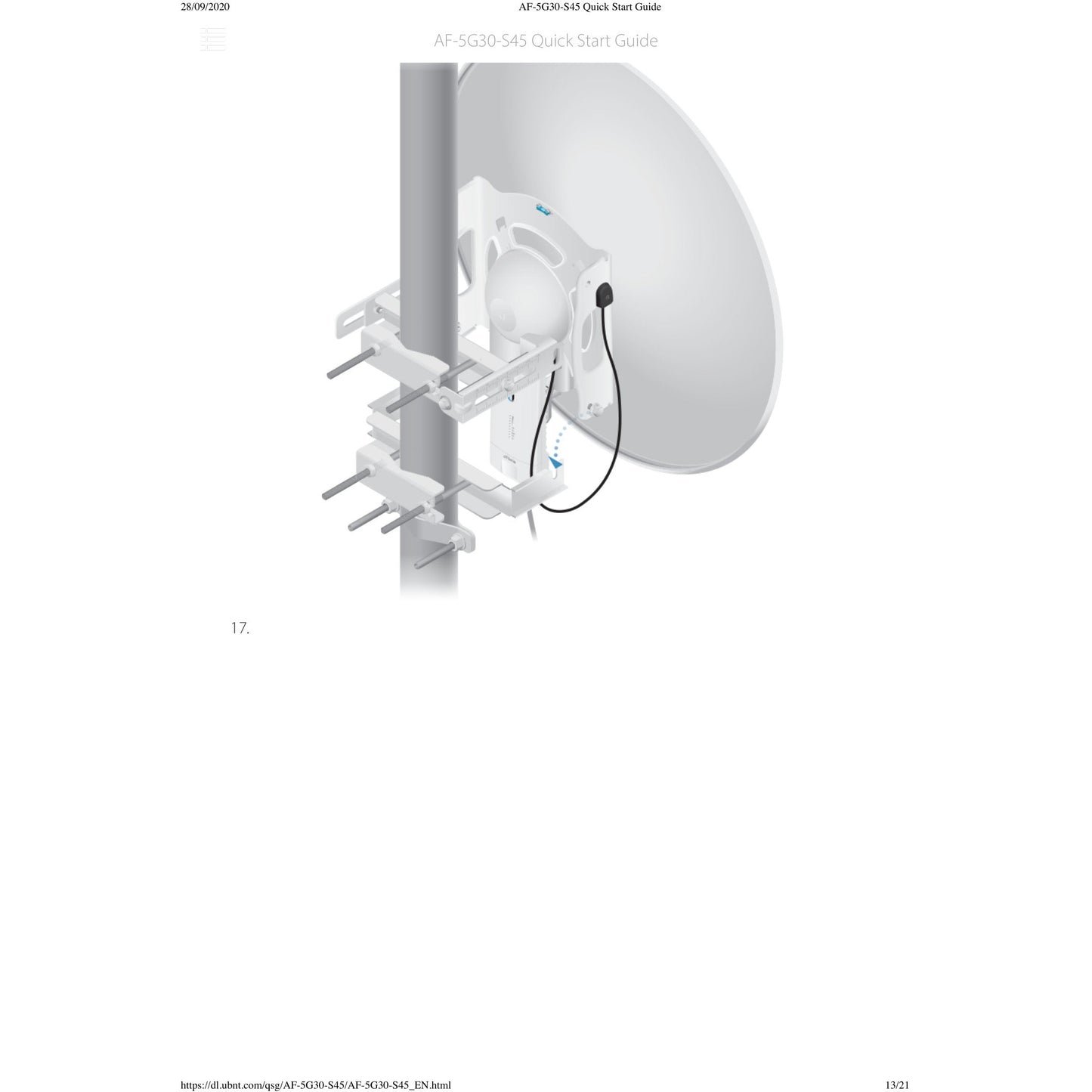 Ubiquiti UISP airFiberX 5GHz 30dBi 45° Slant Dish Antenna | AF-5G30-S45