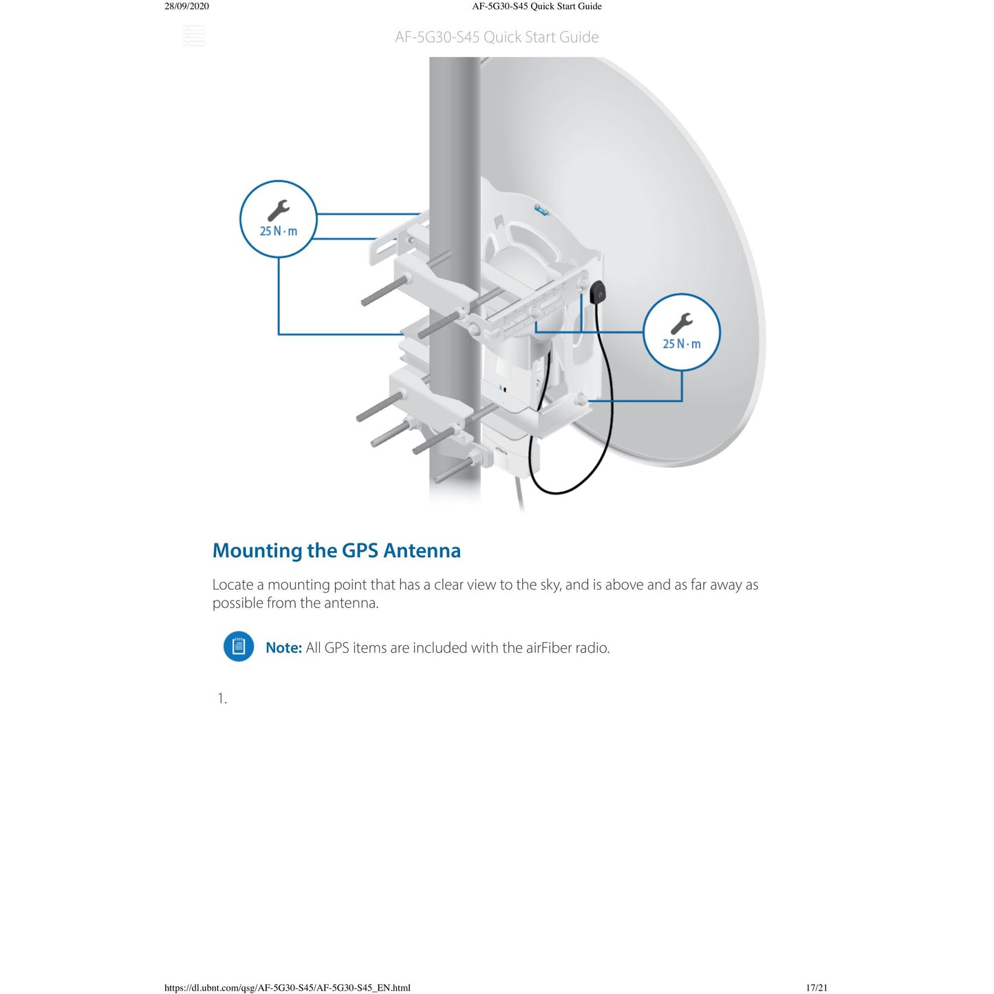 Ubiquiti UISP airFiberX 5GHz 30dBi 45° Slant Dish Antenna | AF-5G30-S45