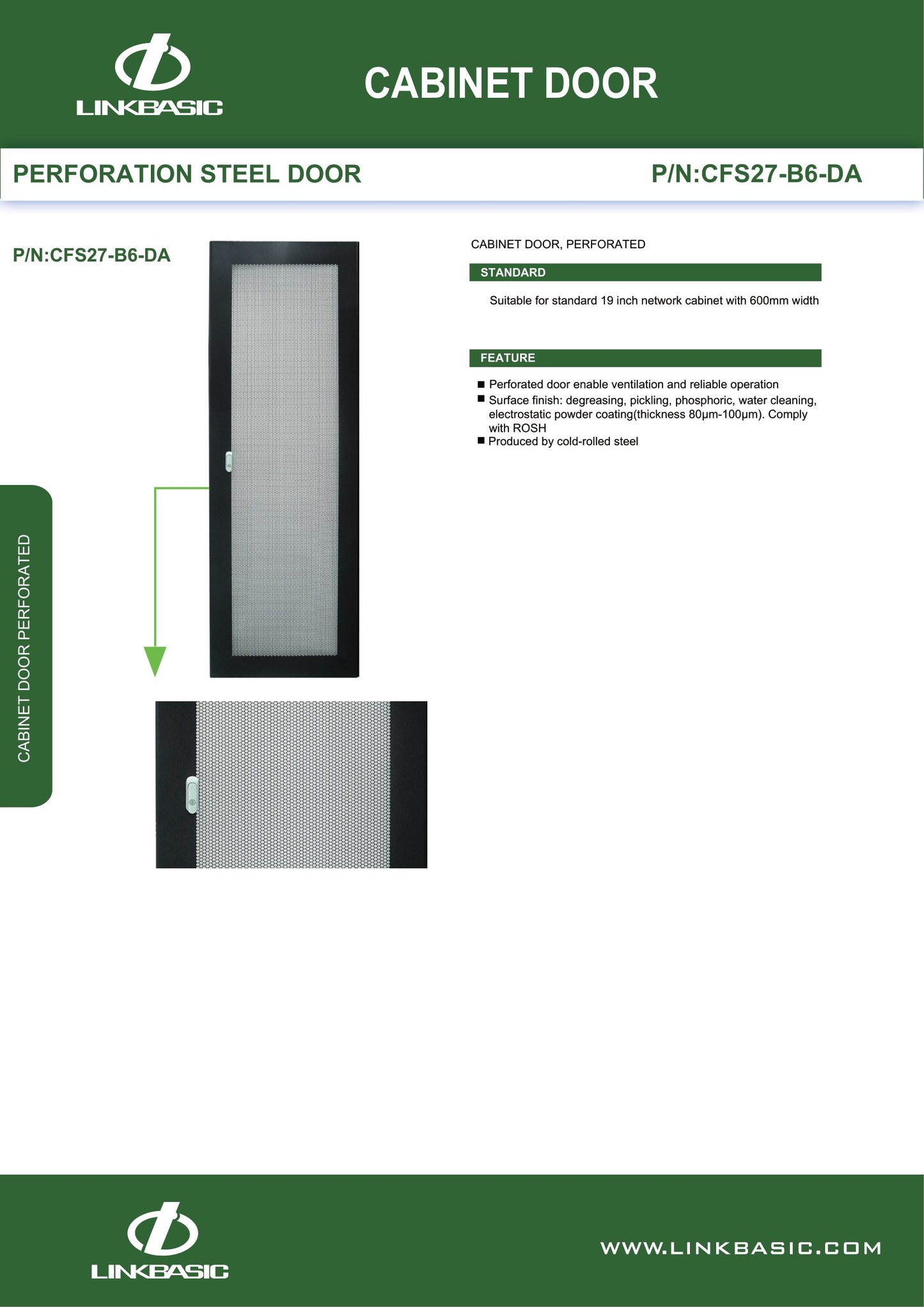Linkbasic 27U Perforated Door for 800mm or 1M Deep Network Cabinet. (Rack)