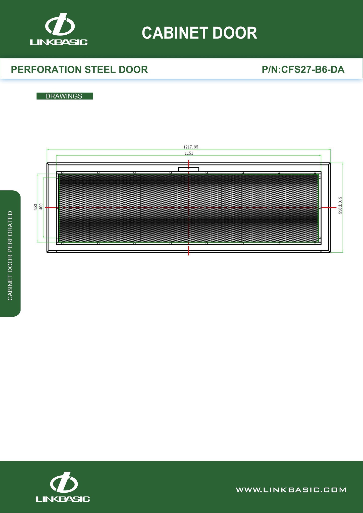 Linkbasic 27U Perforated Door for 800mm or 1M Deep Network Cabinet. (Rack)