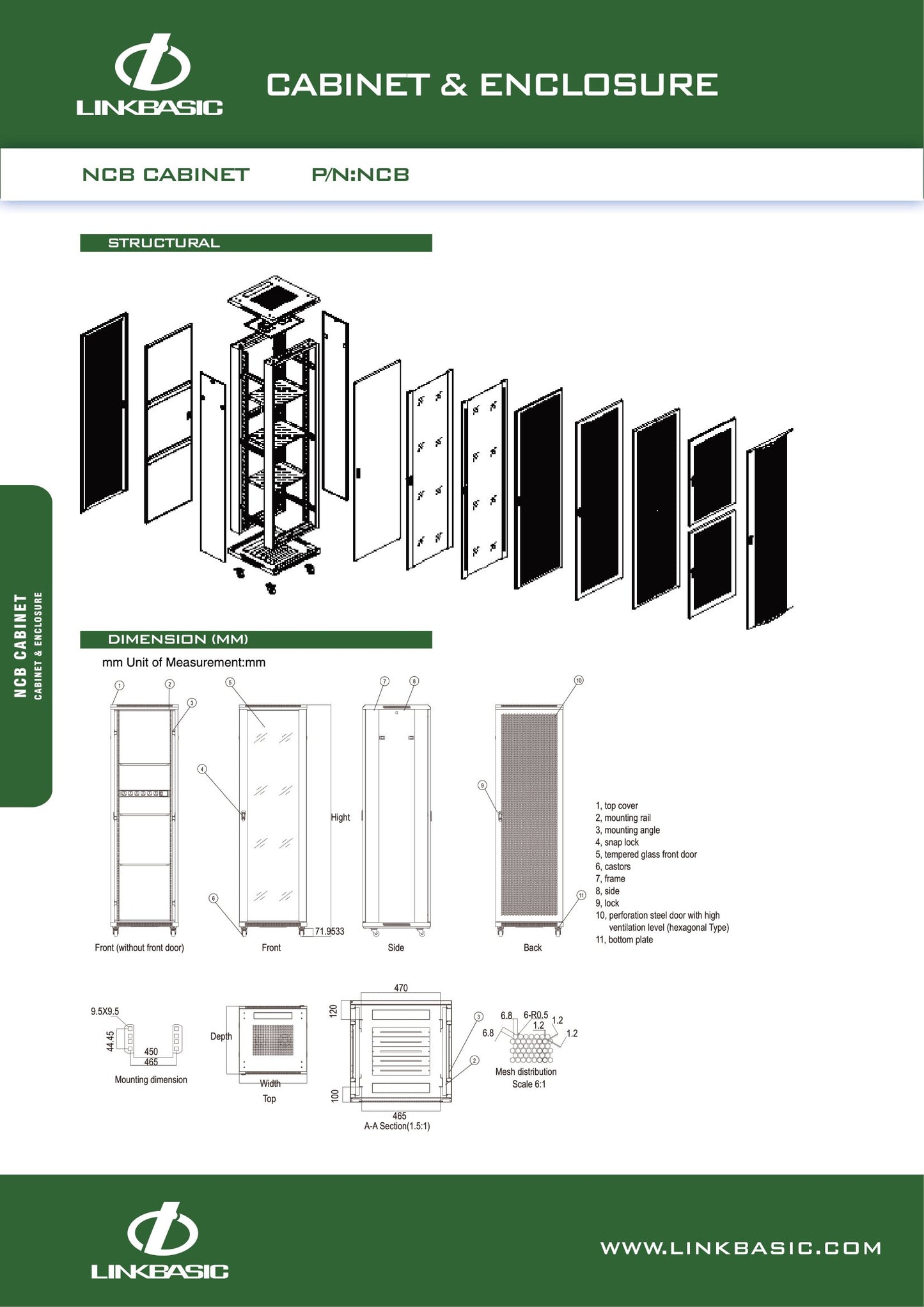 Linkbasic 42U 800 Deep Network Cabinet. 4 Fans & 3 Shelves