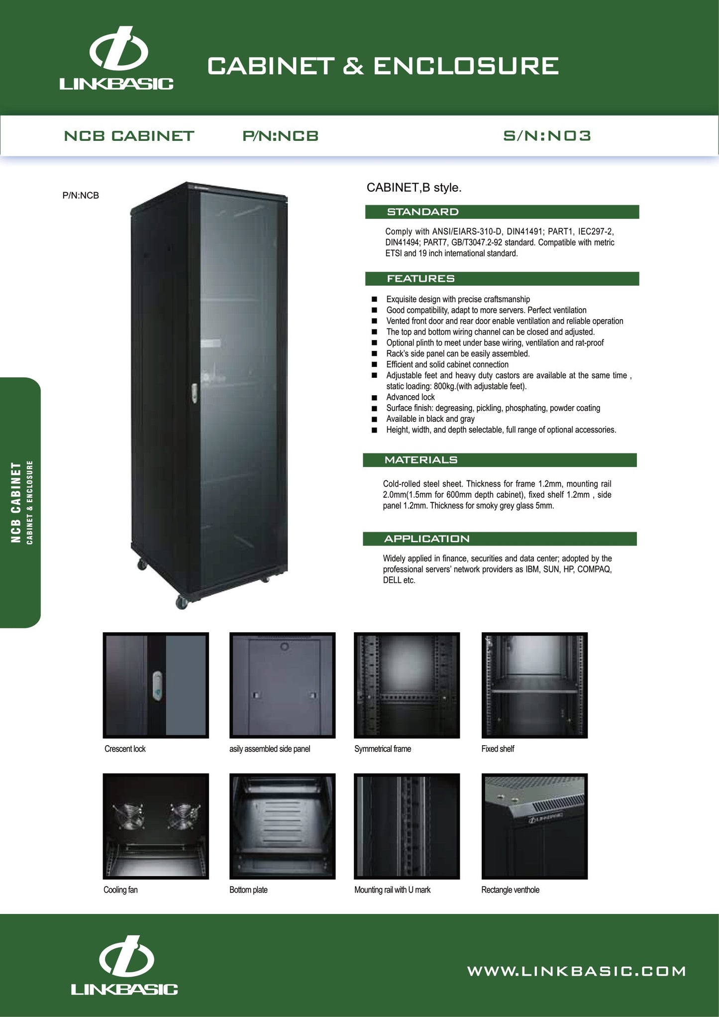 Linkbasic 42U 1M Deep Network Cabinet. 4 Fans 3 Shelves & Perforated Steel Doors