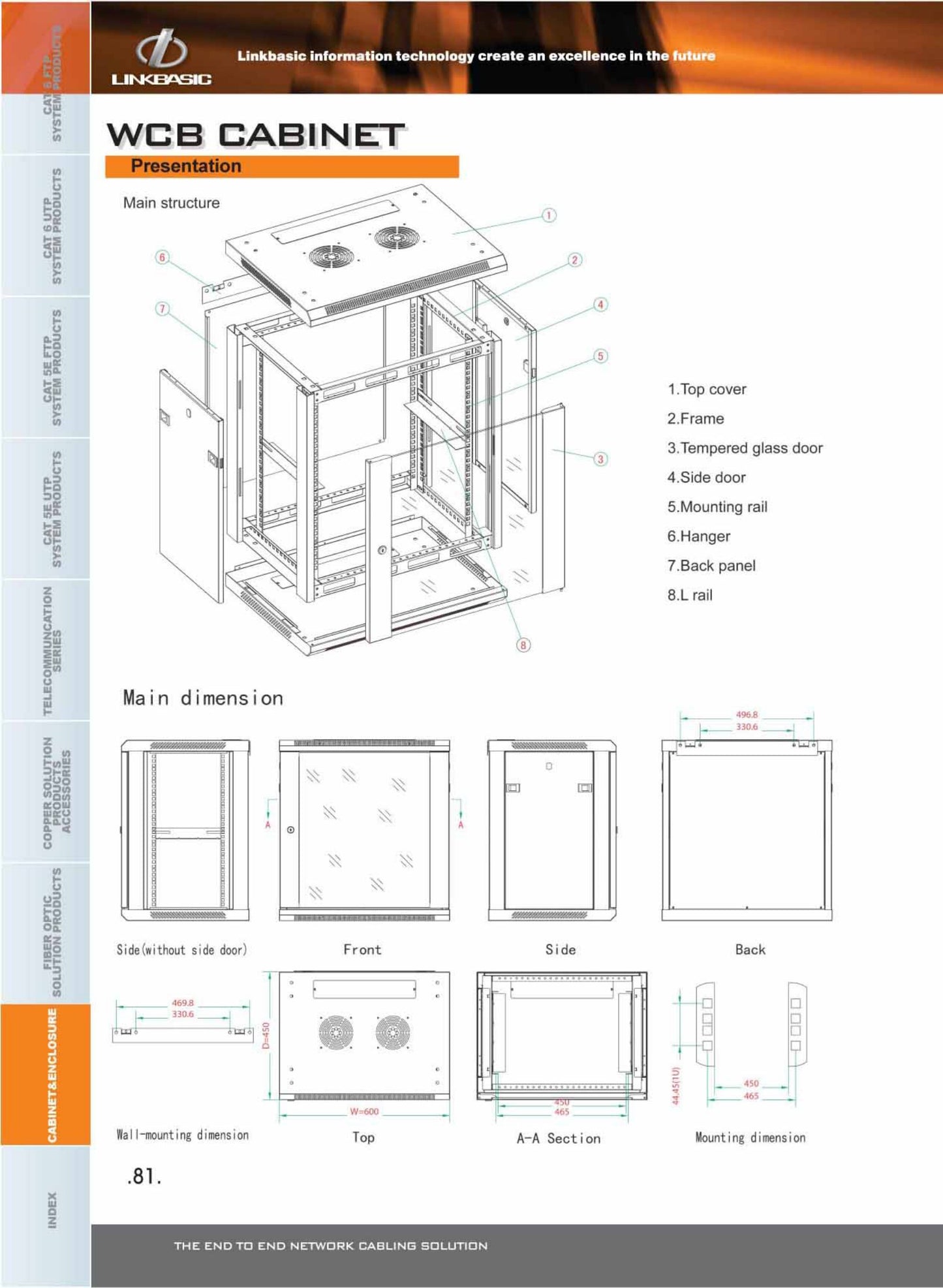 Linkbasic 4U Preassembled Fixed Wall Box Network Cabinet.