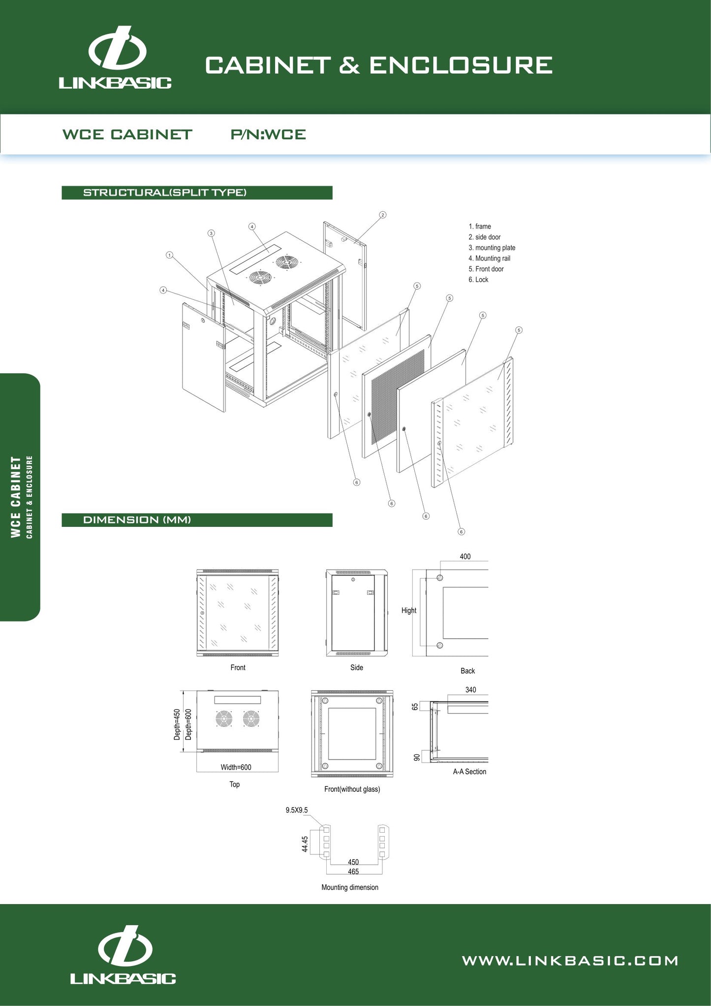 Linkbasic 9U Preassembled Fixed Wall Box Network Cabinet.