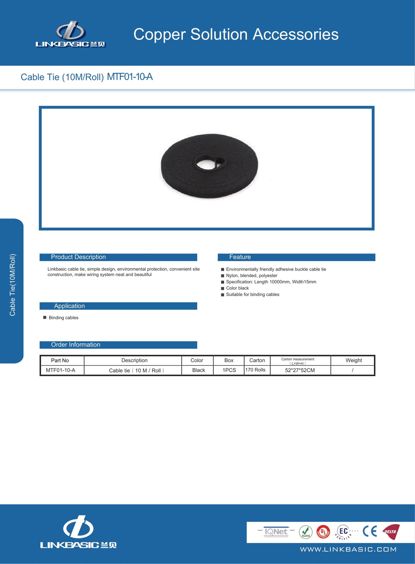 Linkbasic Reusable Velcro Cable Tie 10000x15mm. (Rack)
