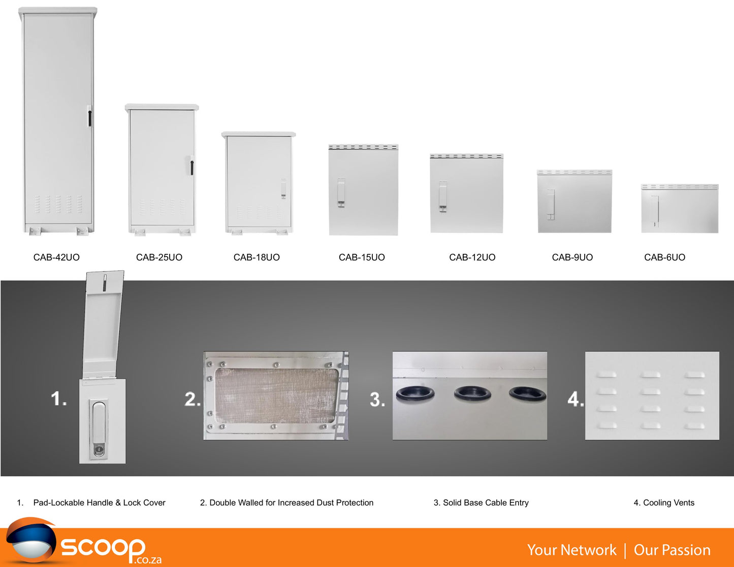Scoop 6U 450mm Deep Outdoor Cabinet with 2 fans