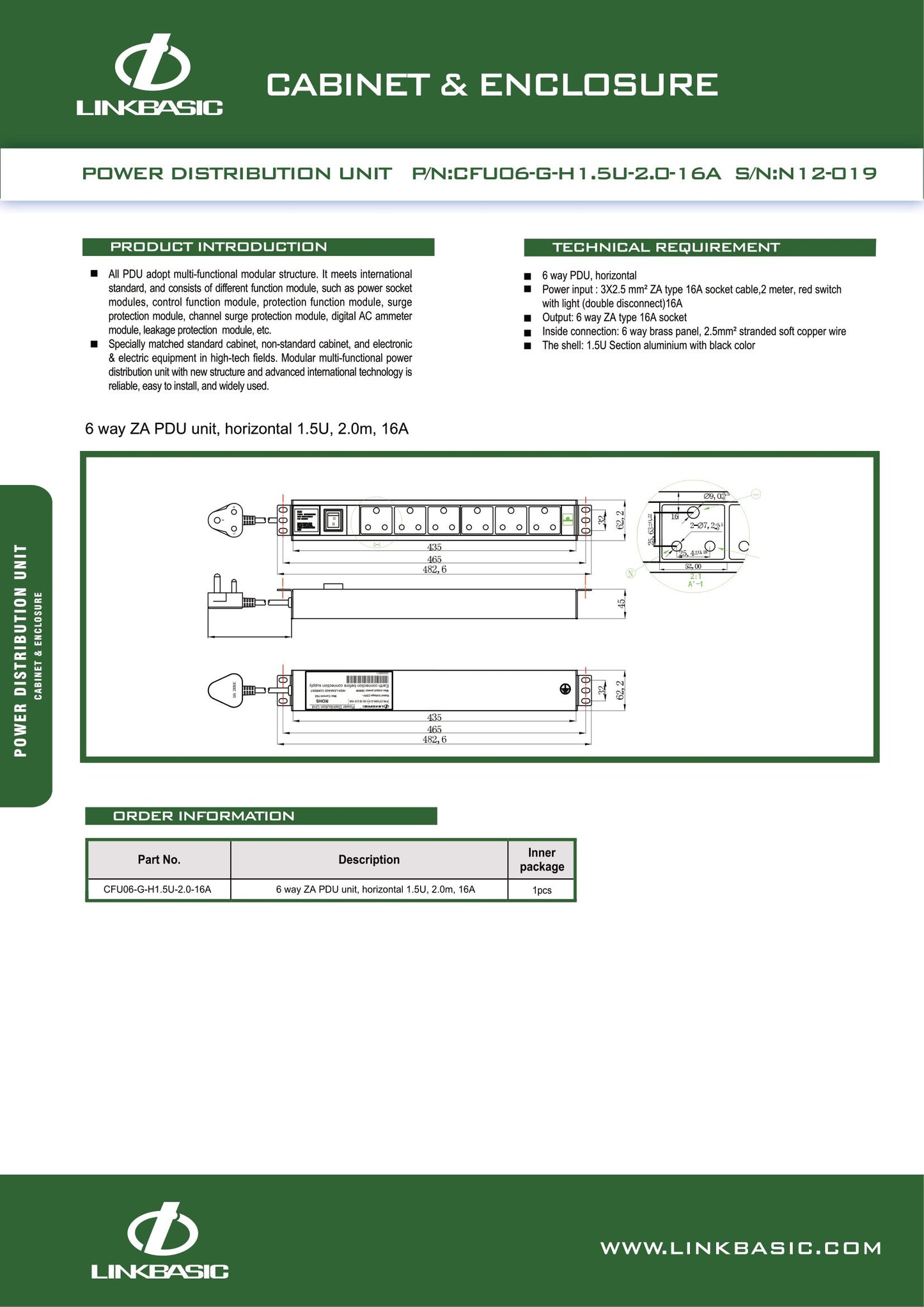 Linkbasic 6 Way Aluminium Moulded Rack Mount PDU