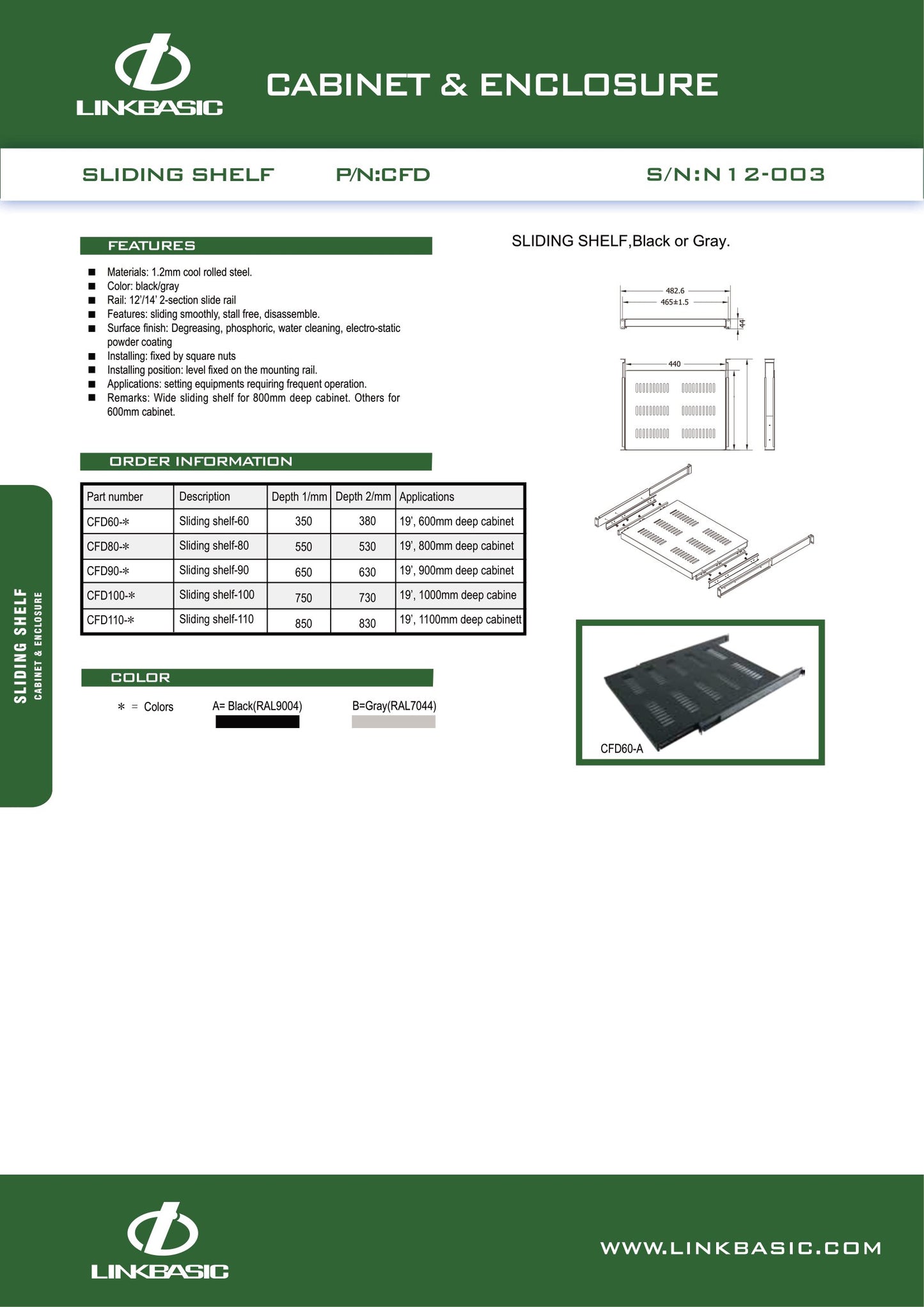 Linkbasic 350mm 19-Inch Rear Supported Sliding Tray. (Rack Mount)