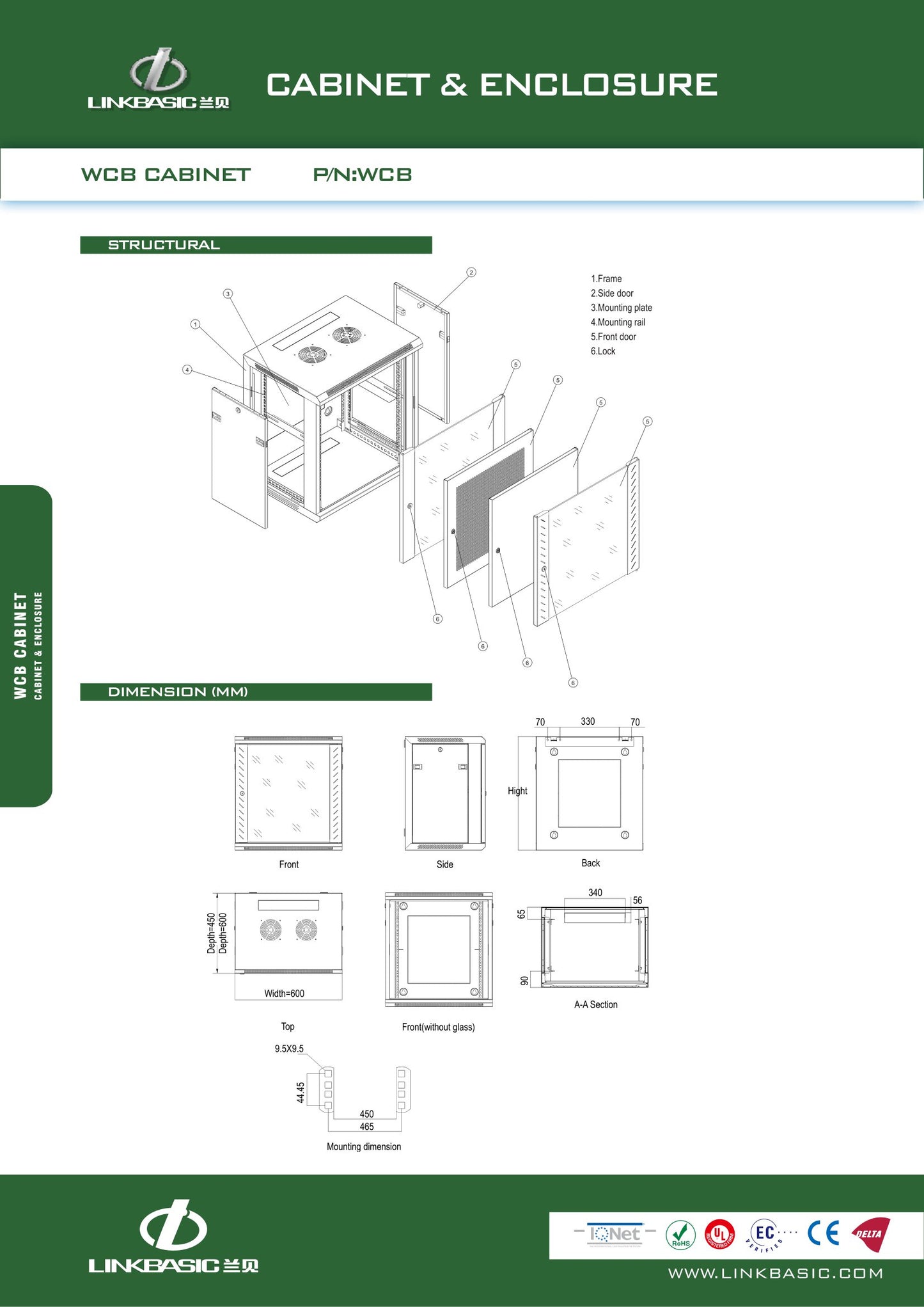 Linkbasic 9U Fixed Wall Box Network Cabinet.