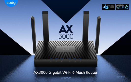 Cudy: Dual Band WiFi 6 3000Mbps 5dBi Gigabit Mesh Router | WR3000