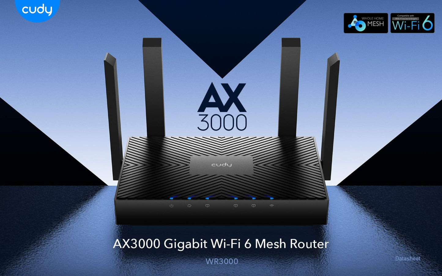Cudy: Dual Band WiFi 6 3000Mbps 5dBi Gigabit Mesh Router | WR3000