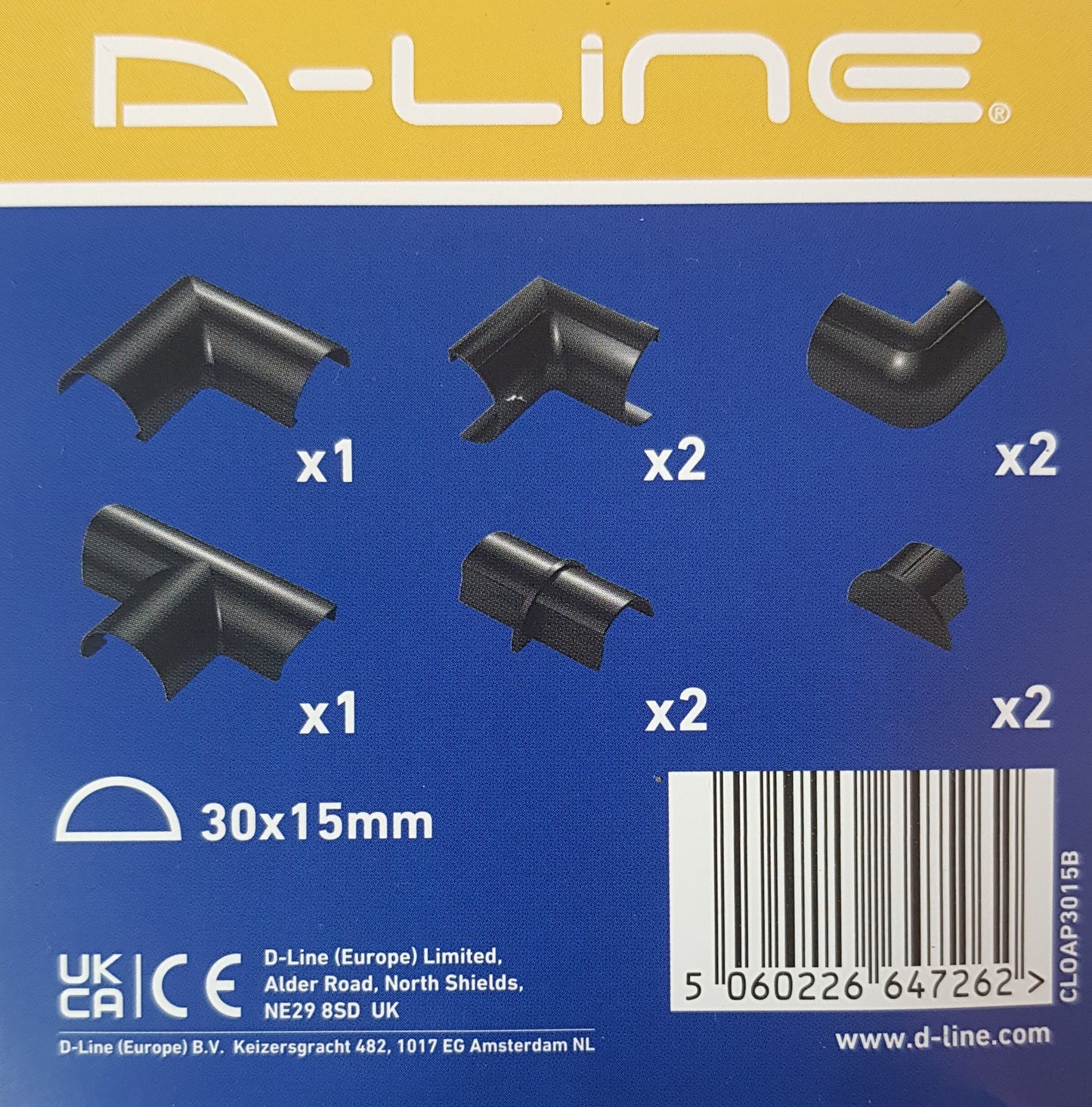 d-line Trunking Accessories pack: For 30mm x 15mm half round trunking, black: Bends, Ends and Adapters. (Copy) (Copy) (Copy) (Copy)