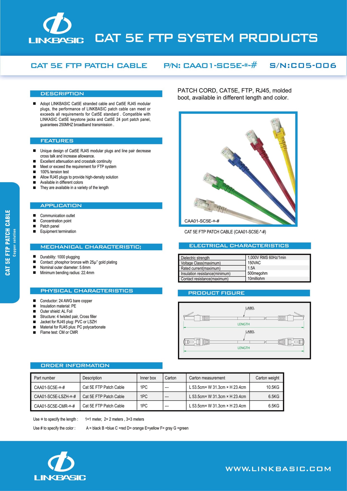 Linkbasic 1 Meter FTP Cat5e Flylead, Patch Cable