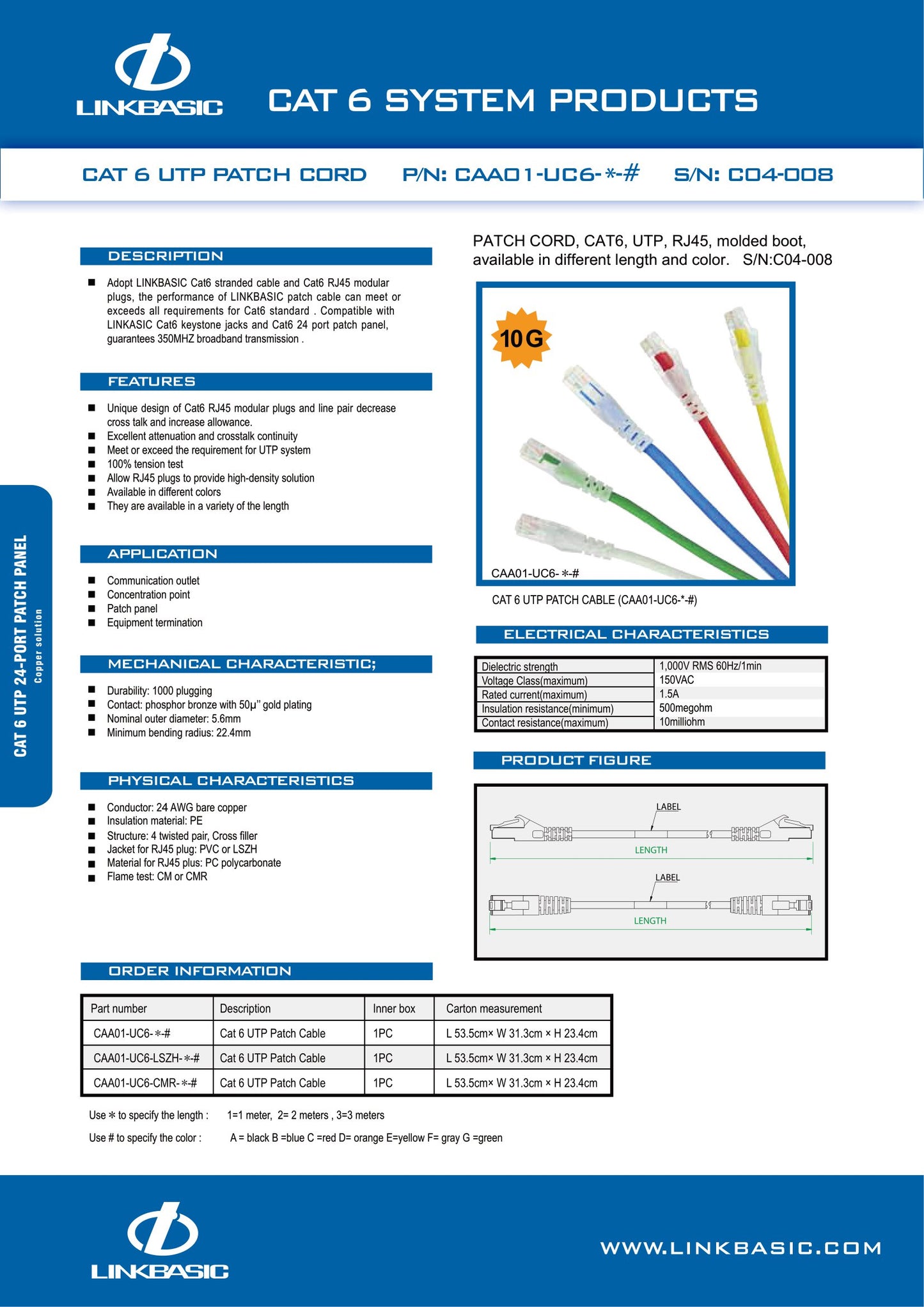 Linkbasic 3 Meter UTP Cat6 Flylead, Patch Cable.