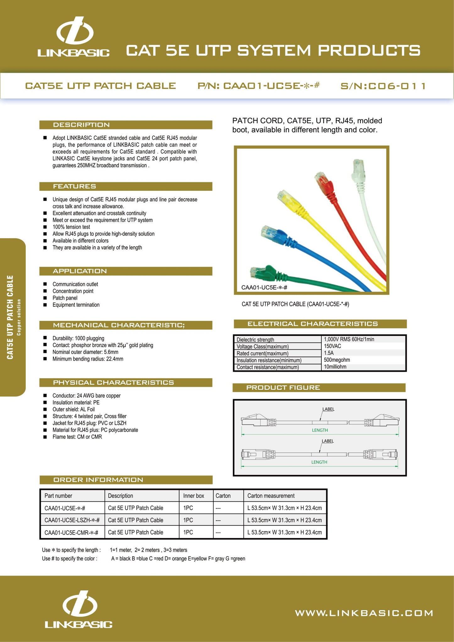 Linkbasic 2 Meter UTP Cat5e, Flylead, Patch Cable.